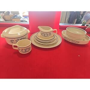 🌼 Vintage Blue Floral Stoneware Dish Set – Complete 1970s/1980s Temper Ware